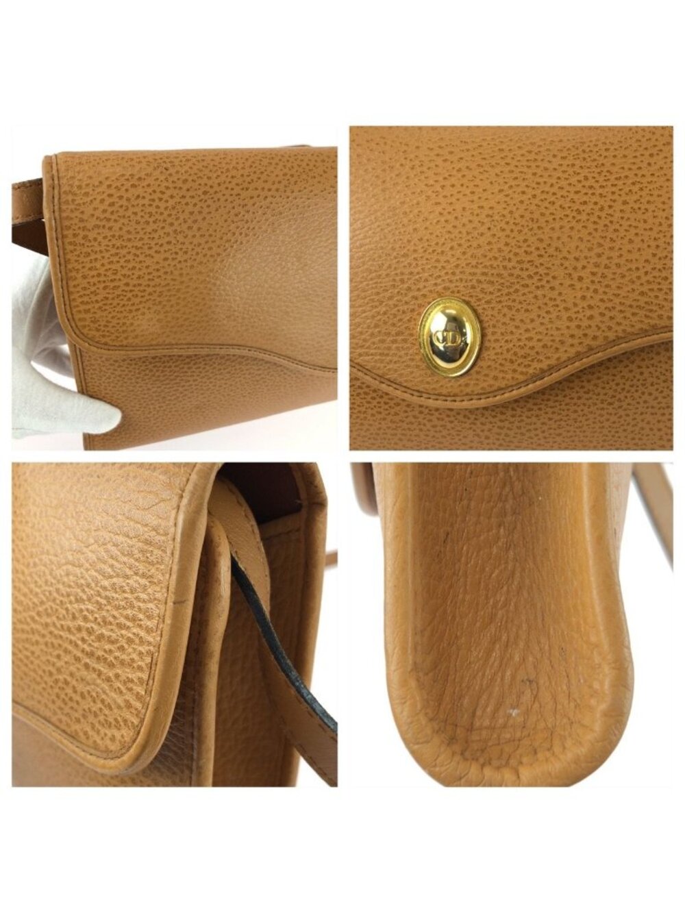 Dior Vintage CD Logo Brown Camel Gold Leather Shoulder Bag - Picture 5 of 9
